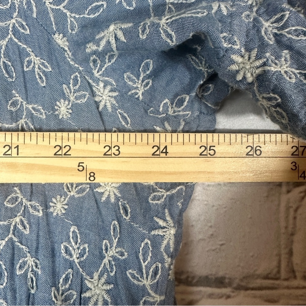 Old Navy Puff-Sleeve Tiered Swing Dress 4x Chambray Embroidered Cottagecore - Picture 8 of 10